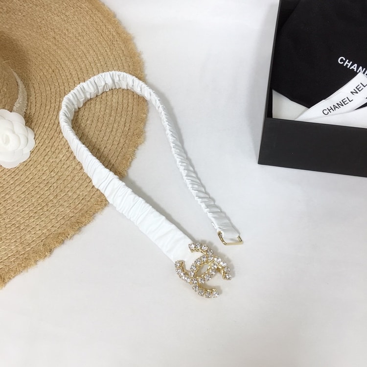 Chanel Belt Velvet White With Double C Buckle Gold-Toned and Strass Hardware Women Belt