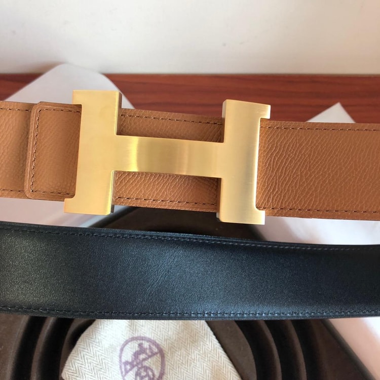 Hermes Mini Constance Guillochee Belt Buckle &amp; Reversible Brown For Women, Women Belt