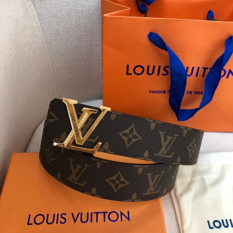 Louis Vuitton Initiales LV Belt Monogram Canvas Gold Toned Hardware, LV Women Belt