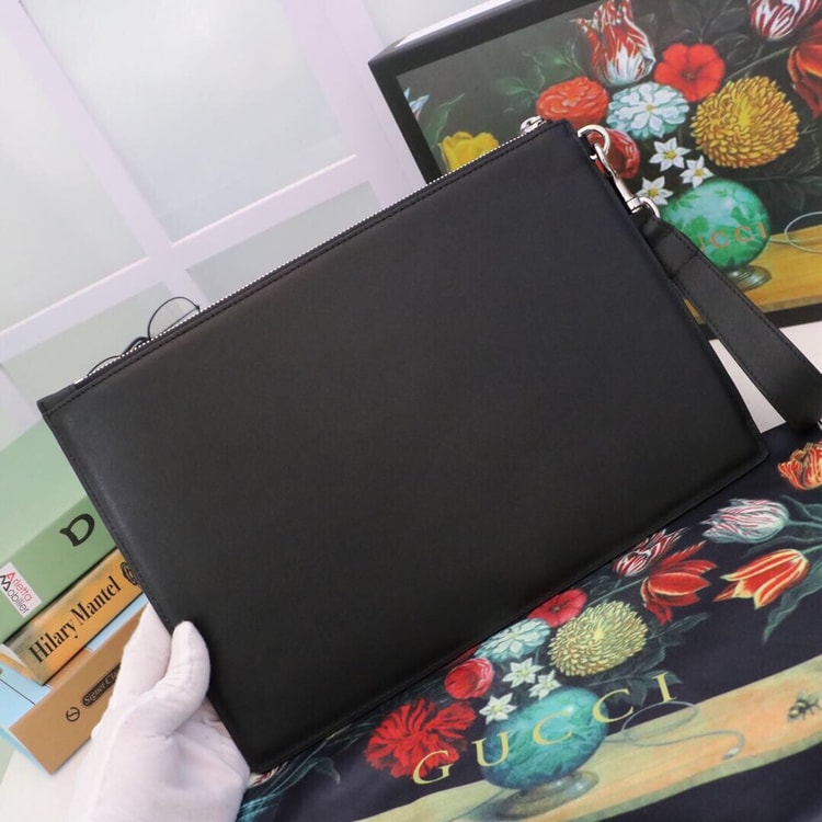 Gucci Pouch in Black With Blade Embroidery For Men, Men's Pouch 12in/31cm GG