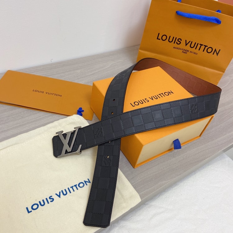 Louis Vuitton Initiales Reversible LV Belt in Damier Embossed with Silver Hardware LV Women Belt LV