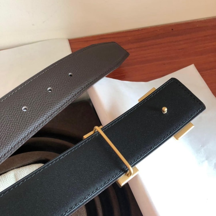 Hermes Mini Constance Guillochee Belt Buckle &amp; Reversible Grey For Women, Women Belt