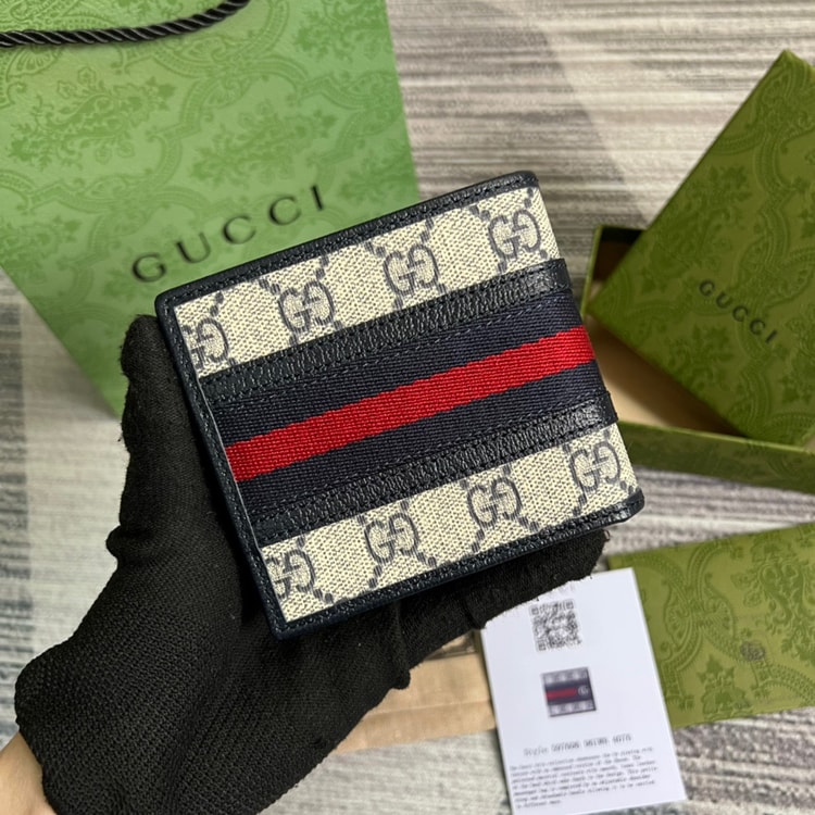 Gucci Ophidia GG Wallet Beige and Blue For Men 4.3in/11cm GG 597606 96IWN 4076