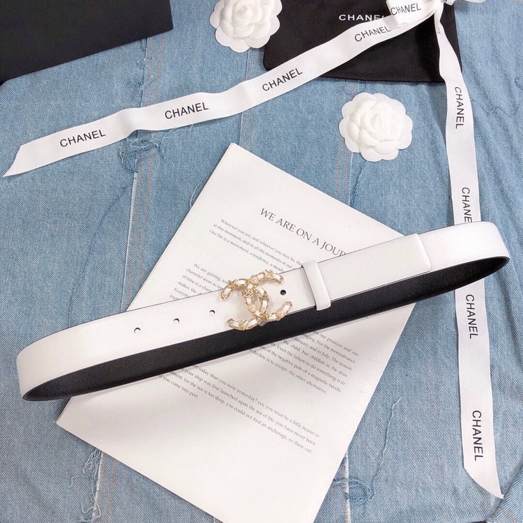 Chanel Belt With Double C Buckle White Gold Toned Hardware Women Belt