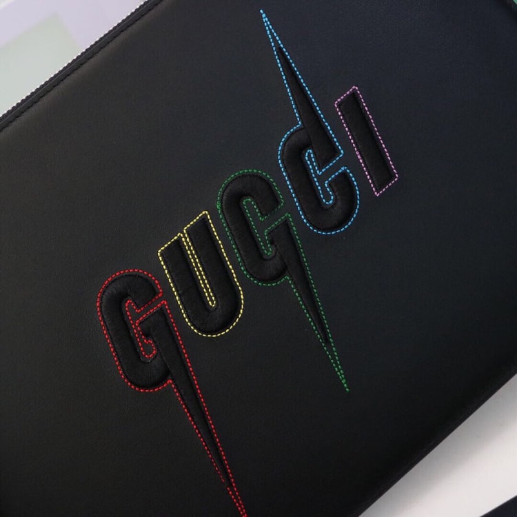 Gucci Pouch in Black With Blade Embroidery For Men, Men's Pouch 12in/31cm GG
