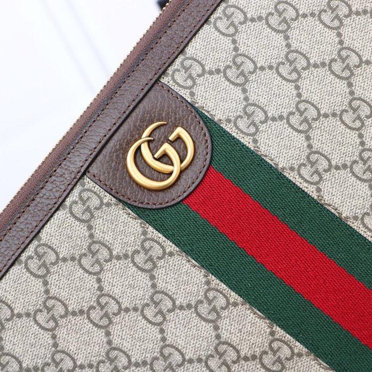 Gucci Ophidia Pouch With Web Beige And Ebony GG Supreme Canvas 672989 96IWT 8745