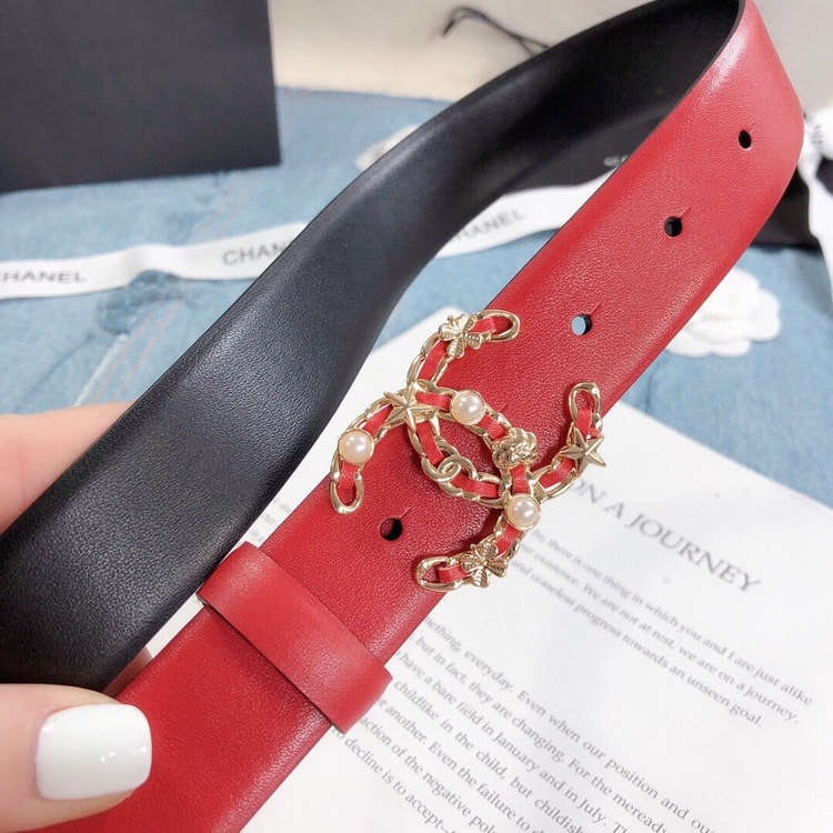 Chanel Belt With Double C Buckle Red Gold Toned Hardware Women Belt