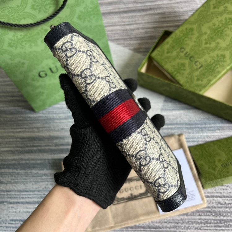 Gucci Ophidia GG Zip Around Wallet Beige With Red and Dark Blue Stripes With Silver Hardware For Men 8in/19cm GG