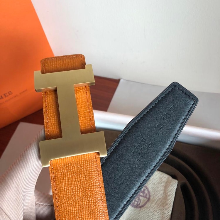 Hermes Mini Constance Guillochee Belt Buckle &amp; Reversible Orange For Women, Women Belt