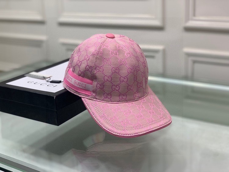 Gucci Original GG Canvas Baseball Hat With Web Pink GG Hat