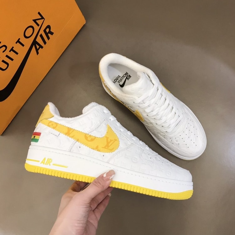 Louis Vuitton And Nike “Air Force 1” By Virgil Abloh White-Yellow For Men, Men's Shoes
