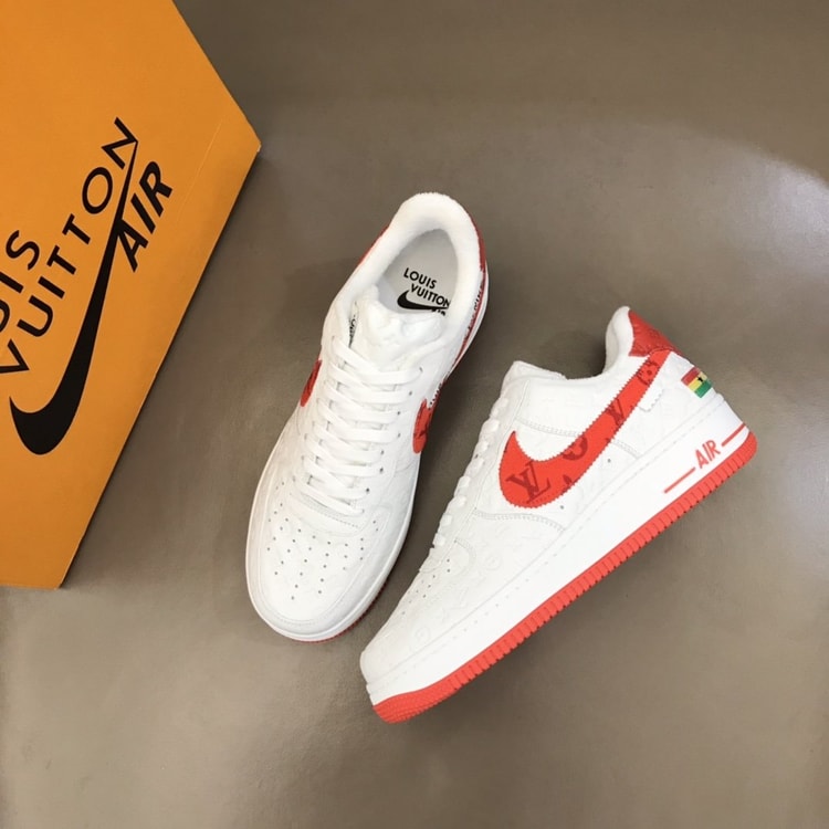 Louis Vuitton And Nike “Air Force 1” By Virgil Abloh White-Red For Men, Men's Shoes