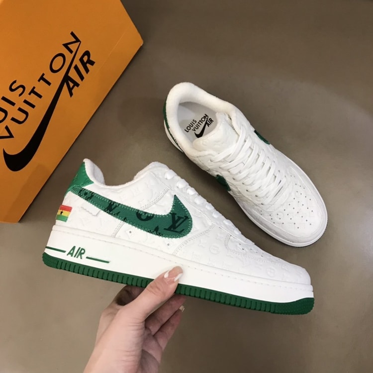 Louis Vuitton And Nike “Air Force 1” By Virgil Abloh White-Green For Men, Men's Shoes