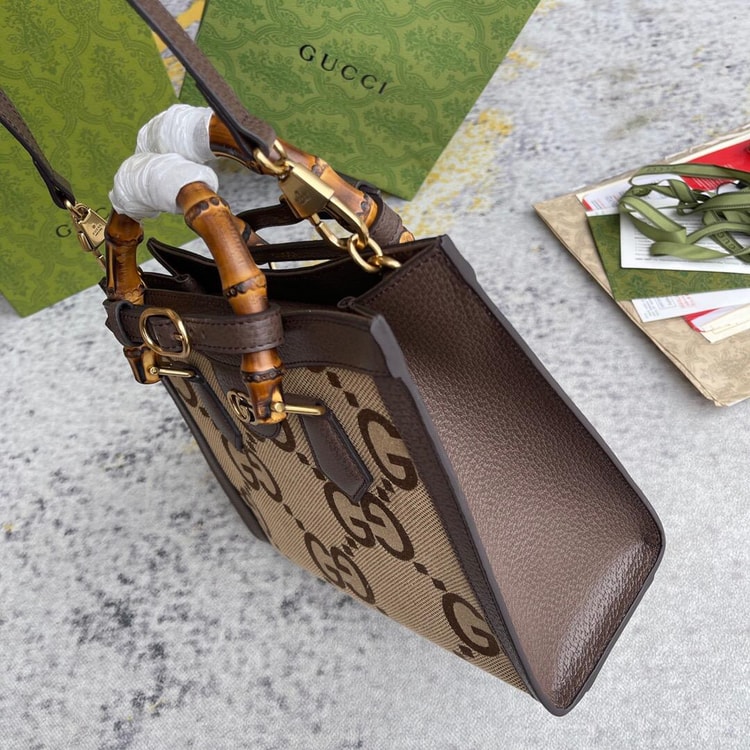 Gucci Diana Jumbo GG Small Tote Bag Camel And Ebony 660195 UKMFT 2672