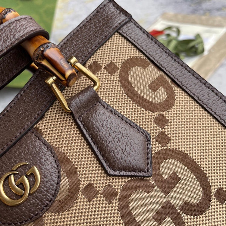 Gucci Diana Jumbo GG Small Tote Bag Camel And Ebony 660195 UKMFT 2672