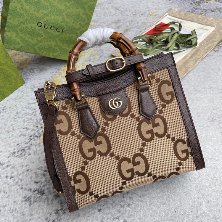 Gucci Diana Jumbo GG Small Tote Bag Camel And Ebony 660195 UKMFT 2672