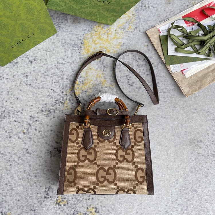 Gucci Diana Jumbo GG Small Tote Bag Camel And Ebony 660195 UKMFT 2672