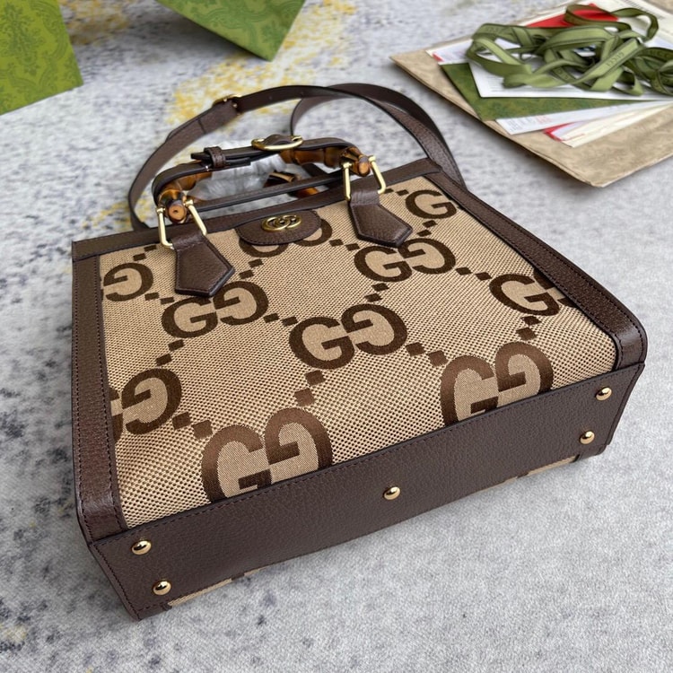 Gucci Diana Jumbo GG Small Tote Bag Camel And Ebony 660195 UKMFT 2672