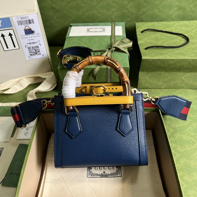 [True-to-ORIGINAL] Gucci Diana Mini Tote Bag Canvas Lining Blue For Women 7.9in/20cm GG 702732 U3ZDT 4862