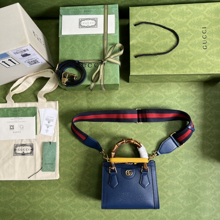 [True-to-ORIGINAL] Gucci Diana Mini Tote Bag Canvas Lining Blue For Women 7.9in/20cm GG 702732 U3ZDT 4862
