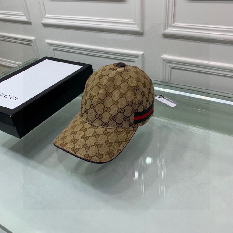 Gucci Original GG Canvas Baseball Hat With Web Beige/Ebony GG Hat