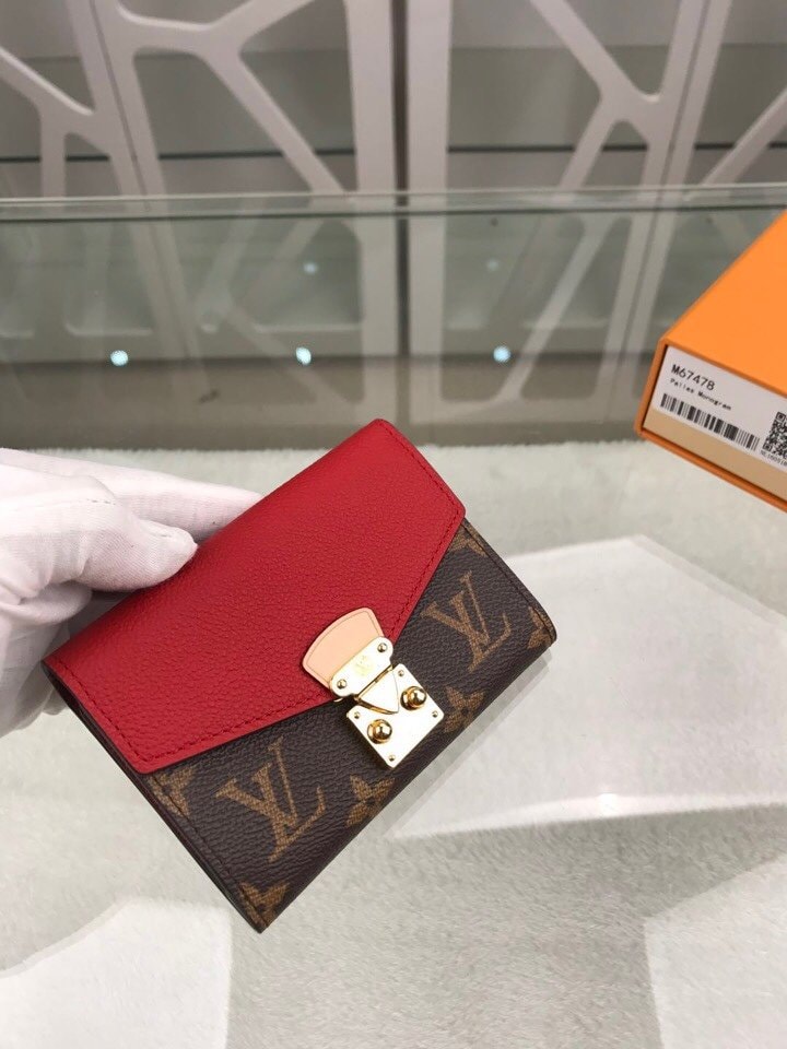 Louis Vuitton Pallas Compact Wallet Combines Monogram Canvas Red For Women, Women's Wallet 13cm LV M67478