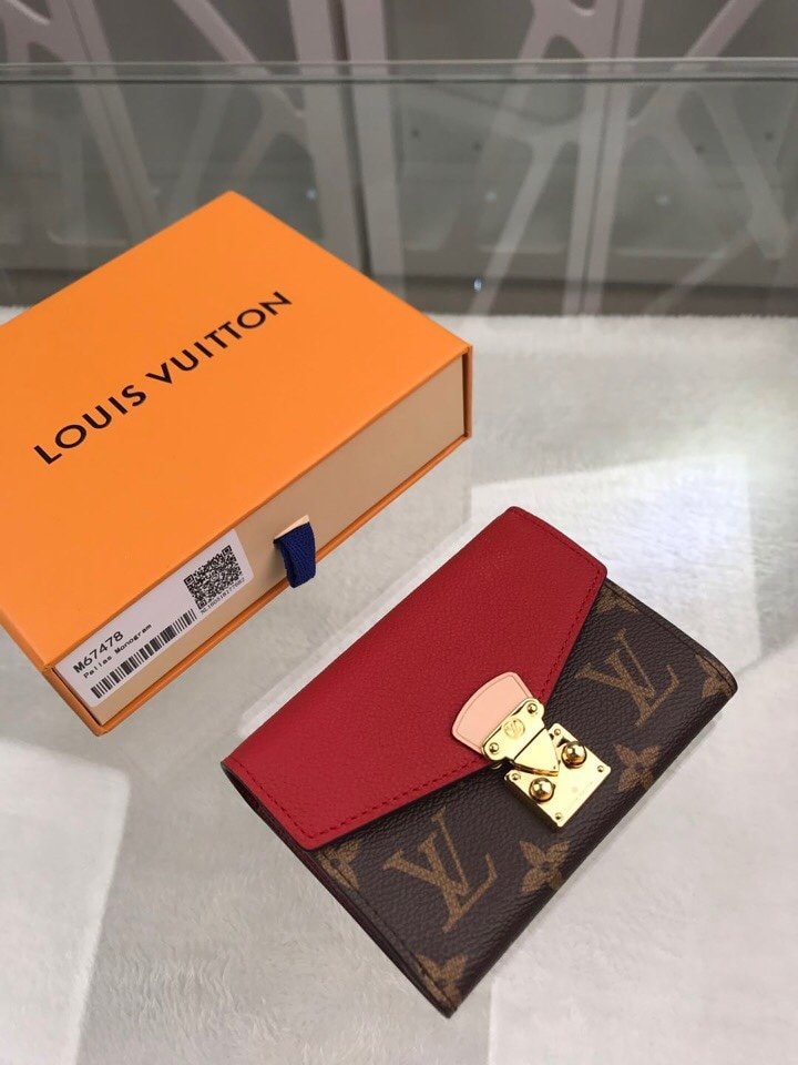 Louis Vuitton Pallas Compact Wallet Combines Monogram Canvas Red For Women, Women's Wallet 13cm LV M67478