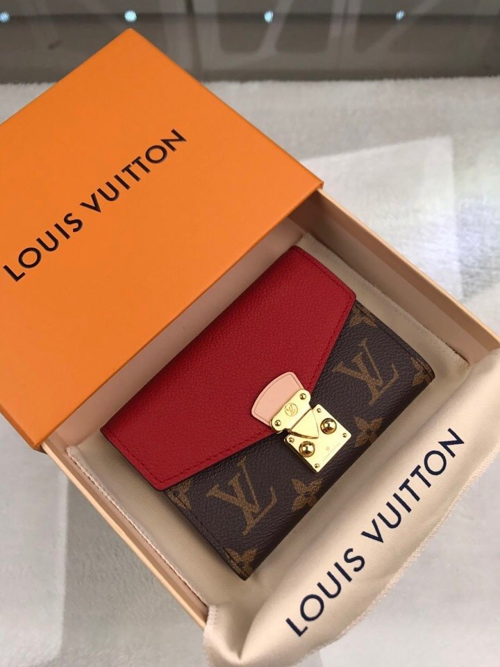 Louis Vuitton Pallas Compact Wallet Combines Monogram Canvas Red For Women, Women's Wallet 13cm LV M67478