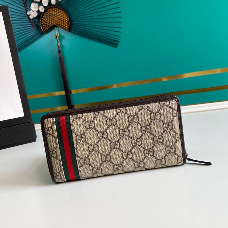 Gucci GG Supreme Beige Zip Around Wallet For Men, Men's Wallets 19cm/7.5in GG