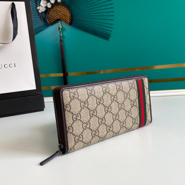 Gucci GG Supreme Beige Zip Around Wallet For Men, Men's Wallets 19cm/7.5in GG