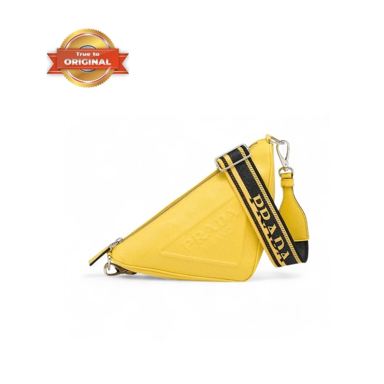 [True-to-ORIGINAL] Prada Saffiano Triangle Bag Yellow For Women, Women's Bags 11in/28cm 2VH155_2FAD_F0377_V_OOO
