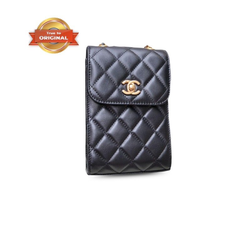 [True-to-ORIGINAL] Chanel Quilted Phone Holder Bag Black For Women 19cm/7.4in