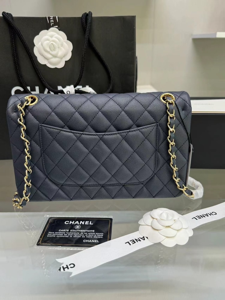 [True-to-ORIGINAL] Chanel Classic 11.12 Handbag Dark Blue GOLD-toned hardware For Women A01112 B10583 NZG78