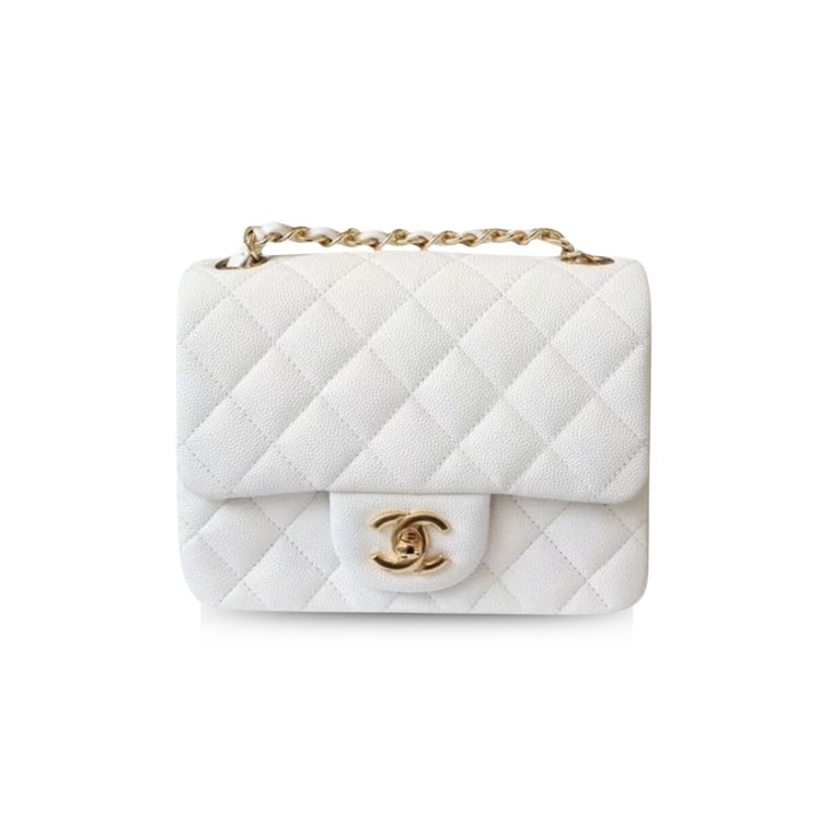 Chanel Classic Mini Flap Bag Golden Hardware White A35200