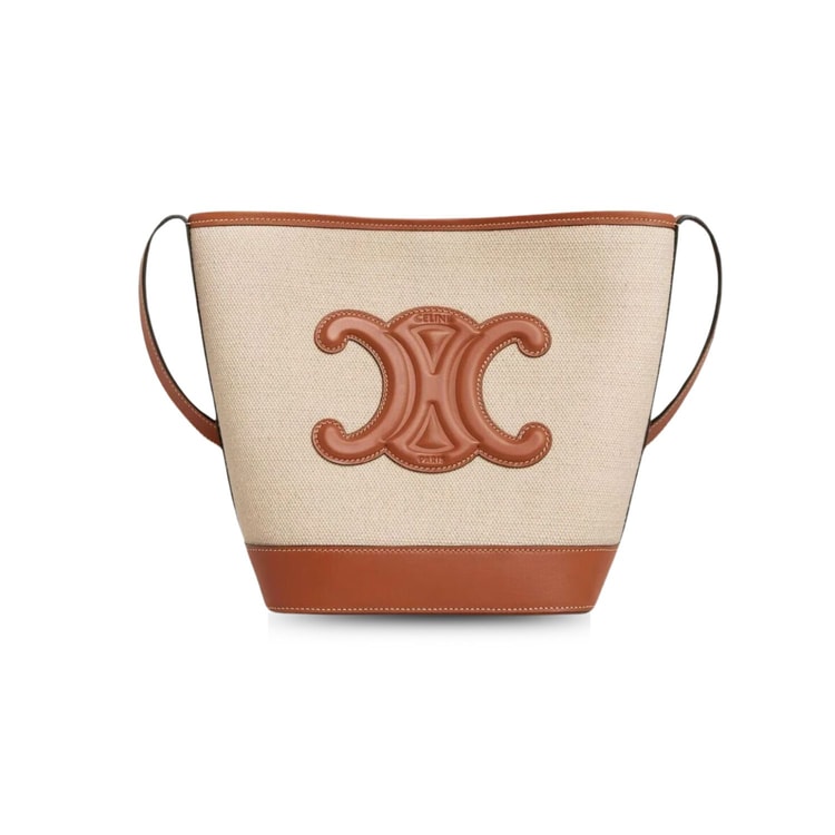 Celine Small Bucket Cuir Triomphe In Textile Natural / Tan 198242EFL.02NT