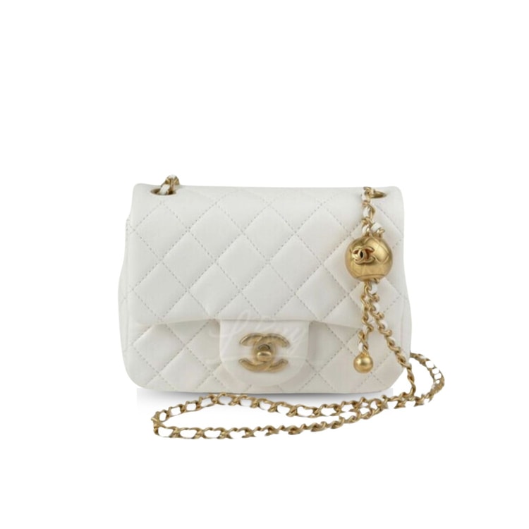 Chanel Mini Flap Bag With CC Ball On Strap White AS1786