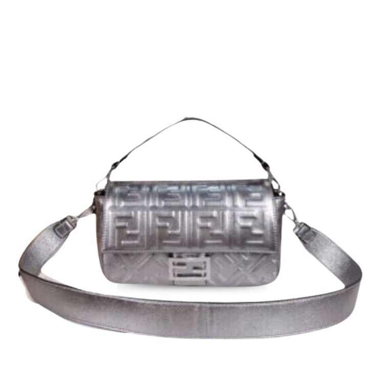 Fendi Baguette Chain Midi Medium Silver Bag