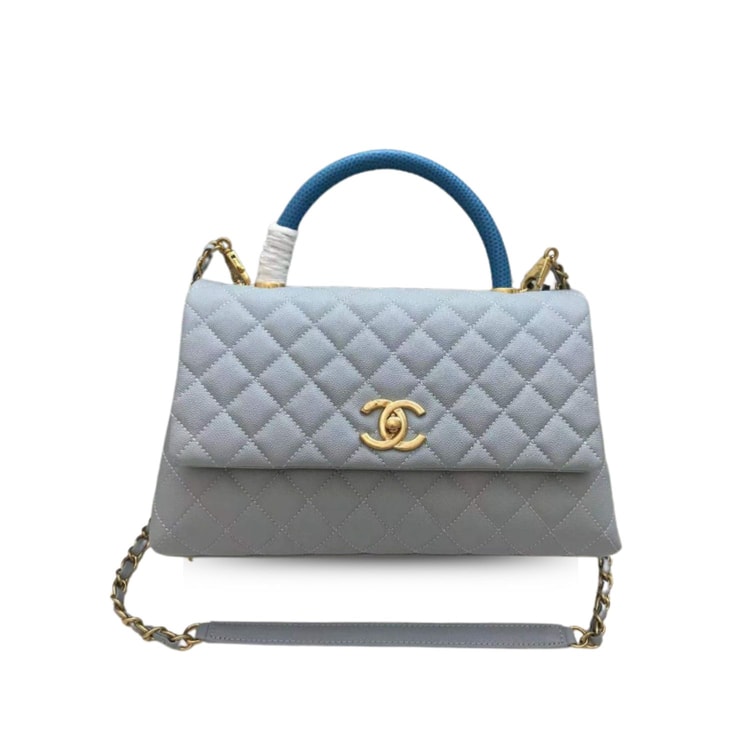 Chanel Large Flap Bag With Top Handle Light Grey A92991
