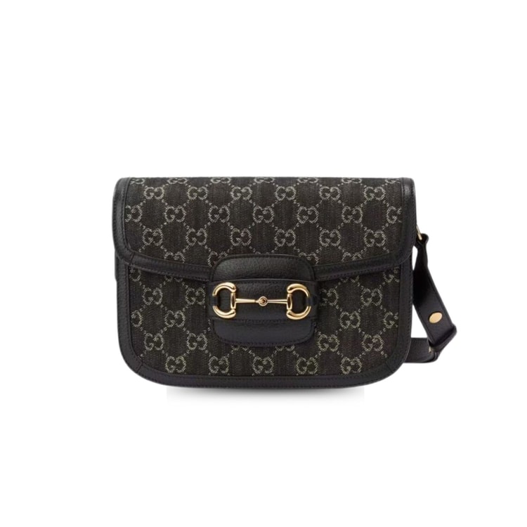 Gucci Horsebit 1955 Shoulder Bag Black And Ivory 602204 UN3BG 1274