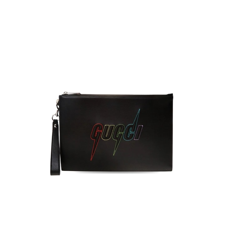 Gucci Pouch in Black With Blade Embroidery For Men, Men's Pouch 12in/31cm GG