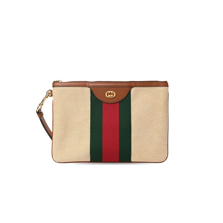 Gucci Vintage Canvas Pouch Beige Green Red Stripe For Men, Men's Pouch 11.5in/29cm GG