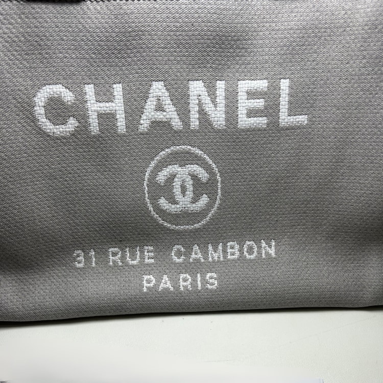 Chanel Deauville Tote Tweed Canvas Bag Grey