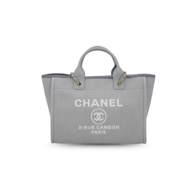 Chanel Deauville Tote Tweed Canvas Bag Grey