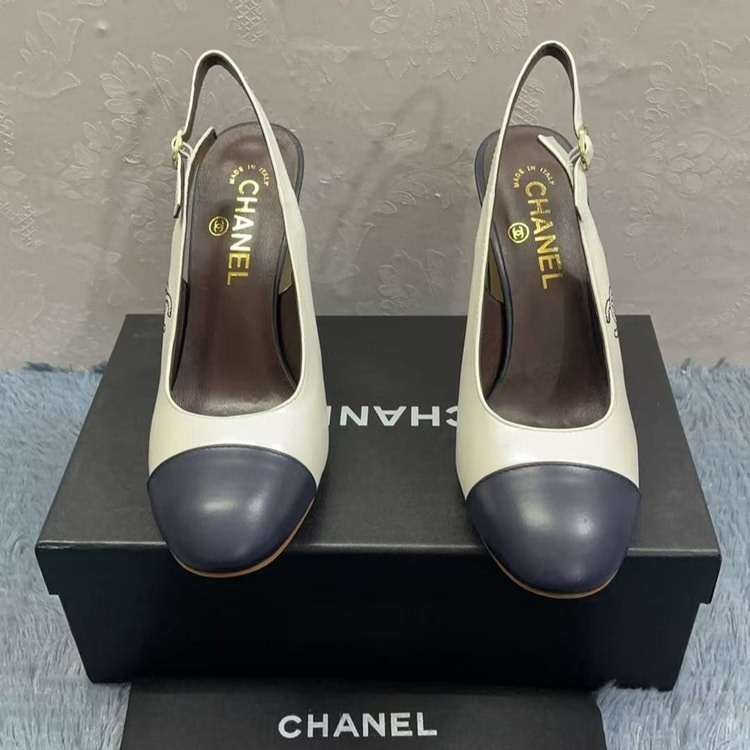 Chanel Slingbacks White And Dark Blue For Women - G45564 B15702 NV160