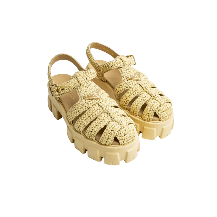 Prada Monolith Crochet Cage Sandals Yellow For Women