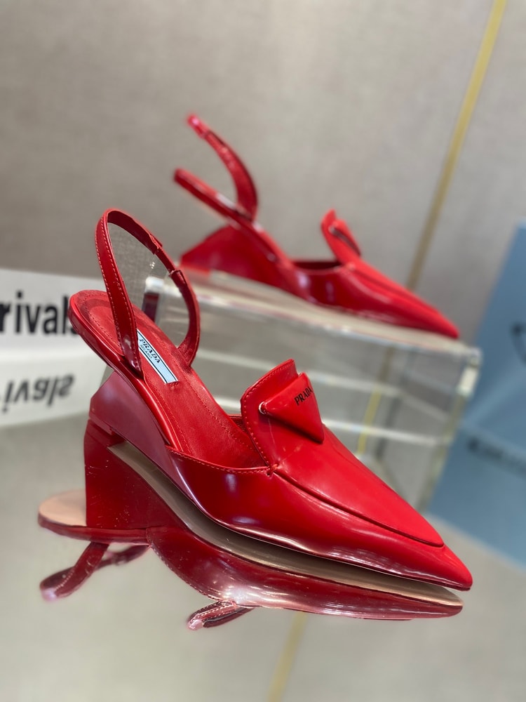 Prada Brushed Slingback Pumps Red For Women 2.6in/65mm PRD