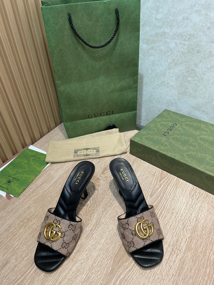 Gucci Double G Slide Sandal Chevron Matelasse Black For Women GG 674839