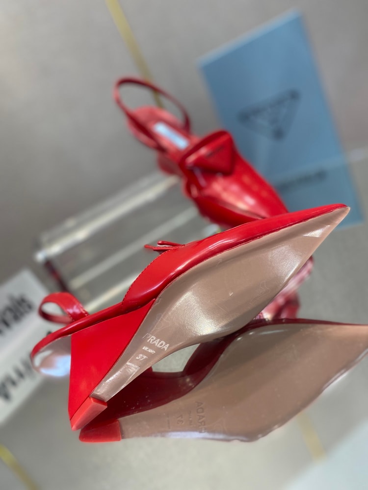 Prada Brushed Slingback Pumps Red For Women 2.6in/65mm PRD