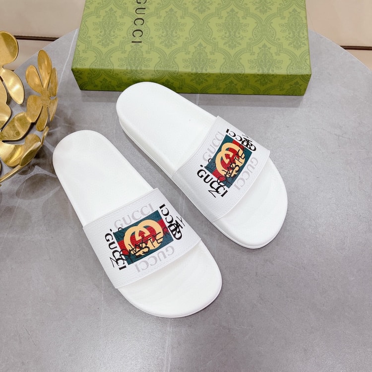 Gucci Men's Slide Sandal With GG Web White For Men 407345