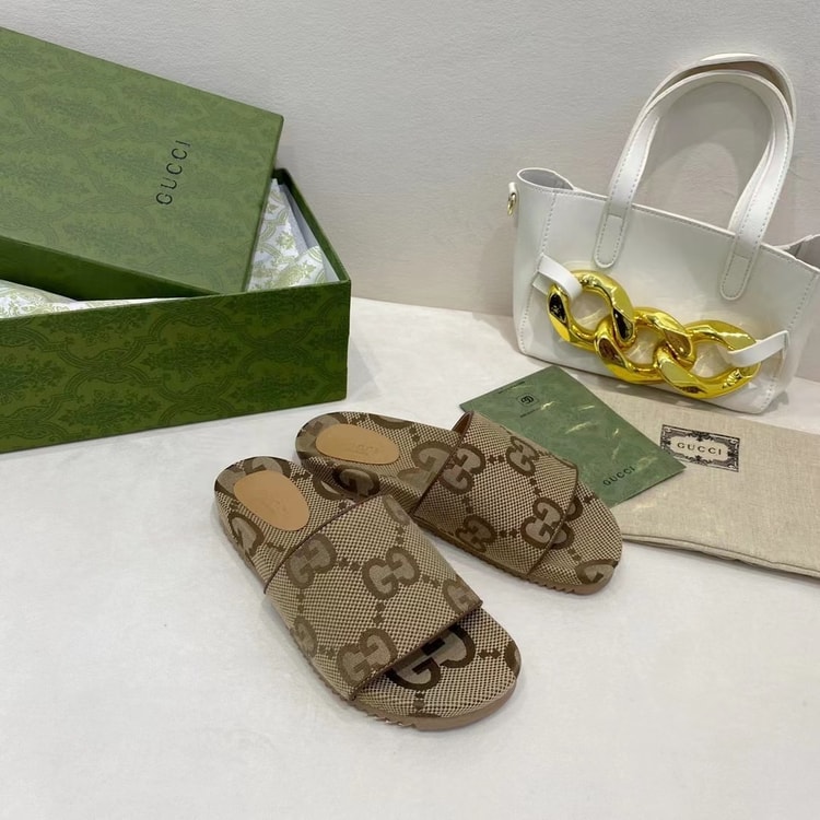 Gucci Platform Slide Sandal By Canvas Fabric Brown For Women GG